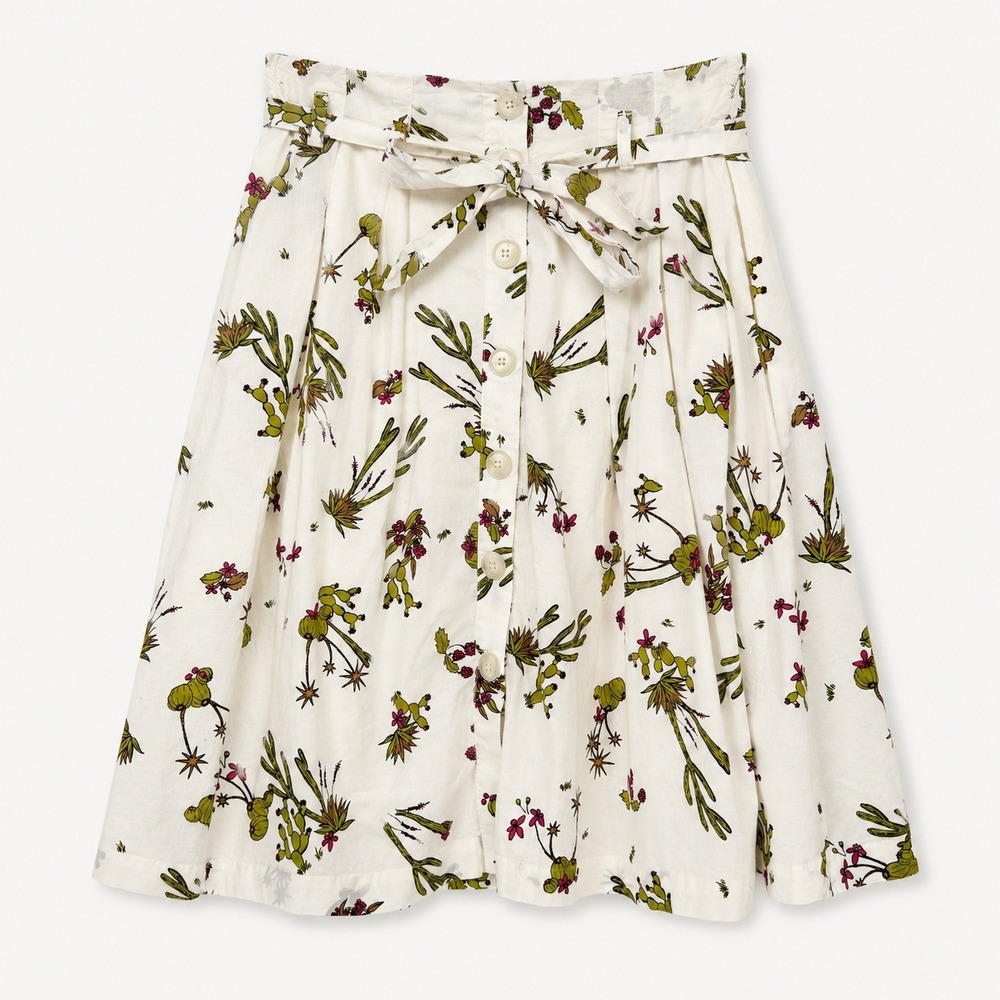 ModCloth A-Line Skirt Small White Cactus Floral Print Cotton Retro Summer Boho